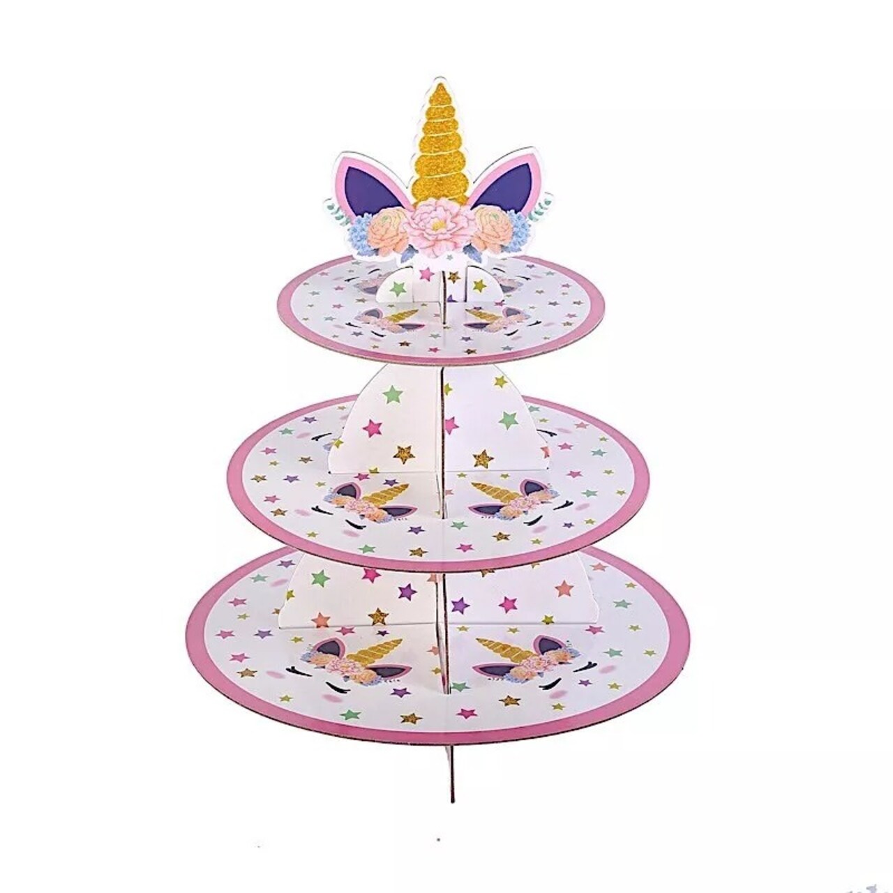 3 Tier 15" tall Unicorn Top Cardboard Cupcake Stand Wedding Dessert Holder Set